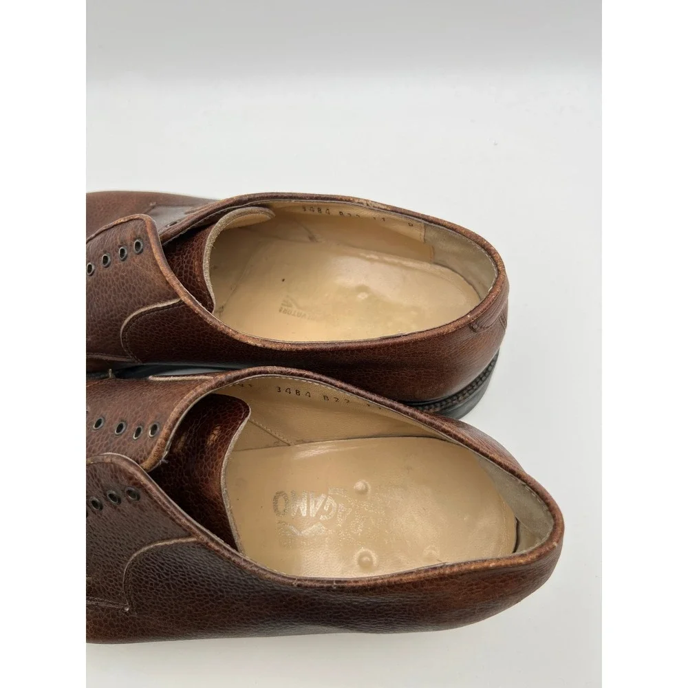 Salvatore Ferragamo Italy Mens 11D Brown Pebbled Leather Derby Shoes 3484 B22